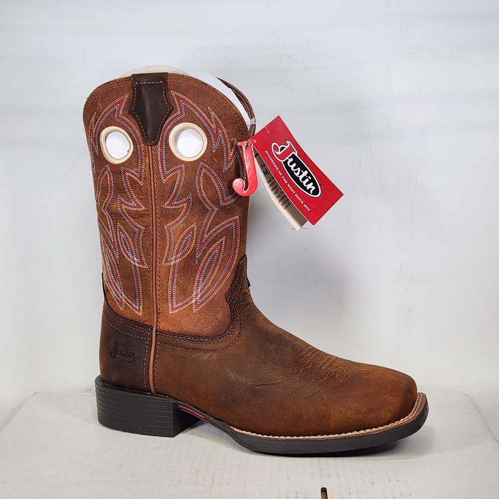 Justin Western Boots Mens Size 9.5 Brown Bowline Water Buffalo Wide Square Toe